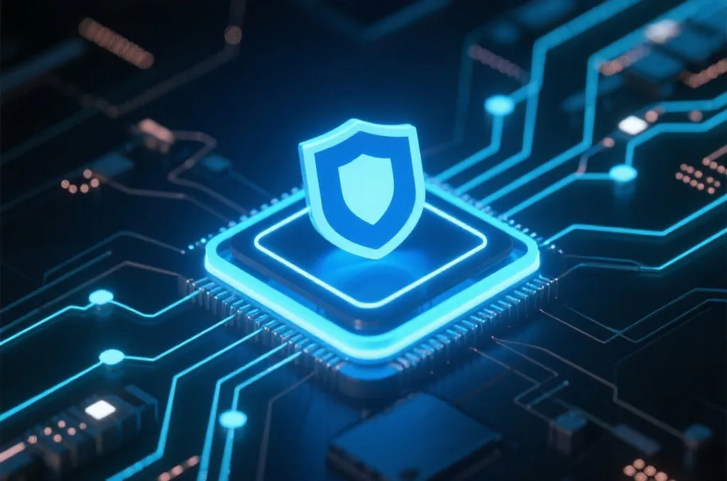 A secure and fast digital transaction conceptual graphic with glowing connection lines