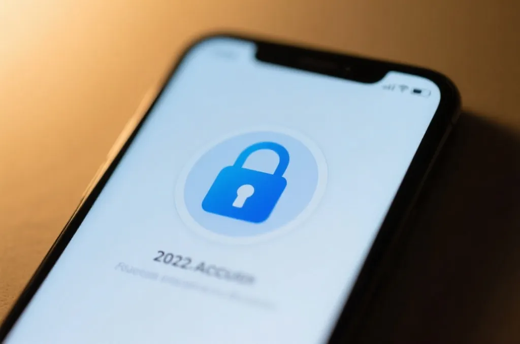 A close-up of a secure smartphone screen displaying a double-factor authentication lock icon, sleek tech style