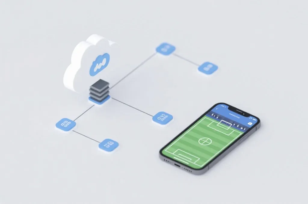 Concept diagram of CDN multi-line routing delivering live sports data to mobile app